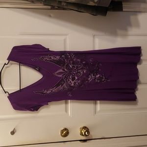 Rock 47 Purple Dress w/Print Front and Studs Sz Lg